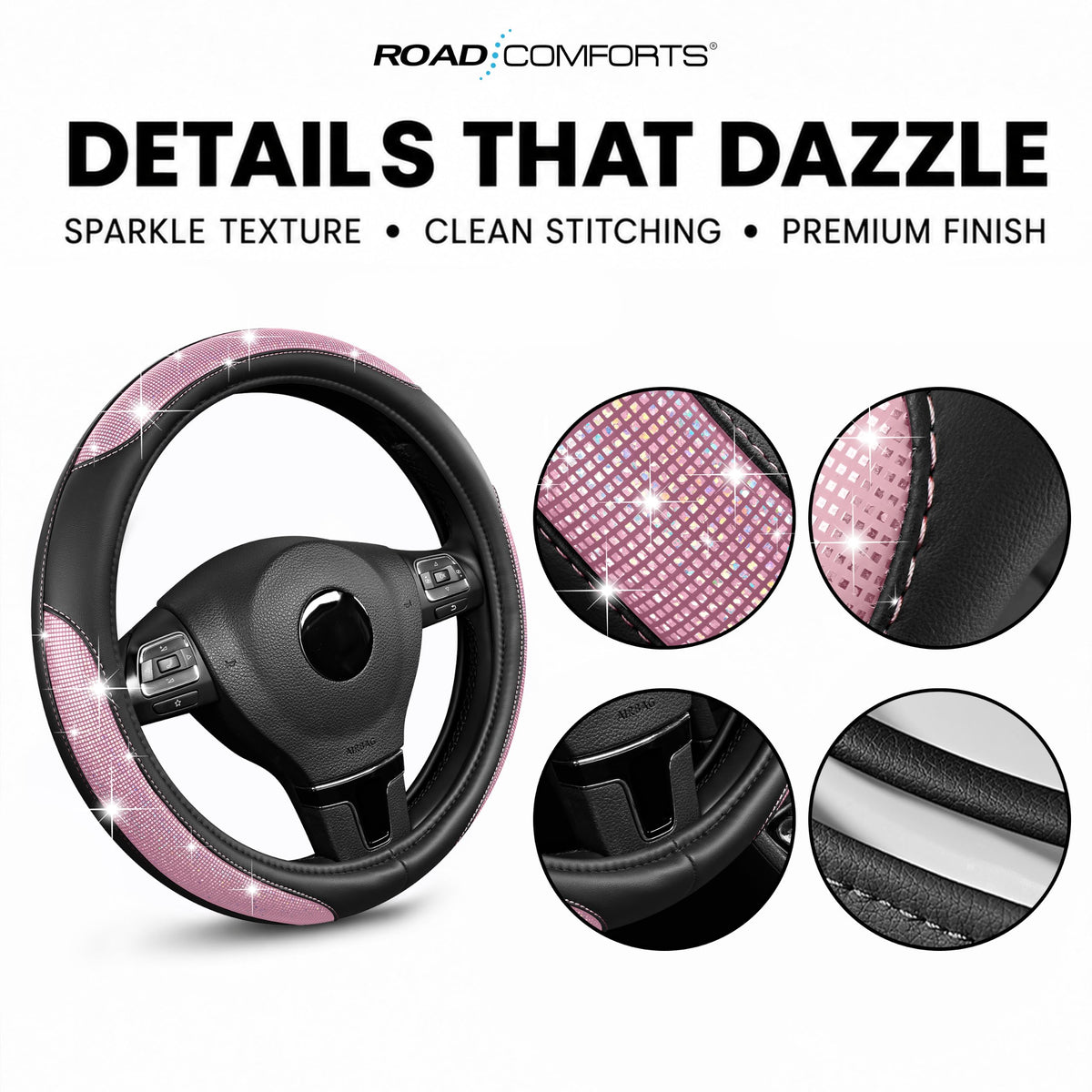 Road Comforts angled shot of reinforced flat-edge stitching, prevents cracking and wear
