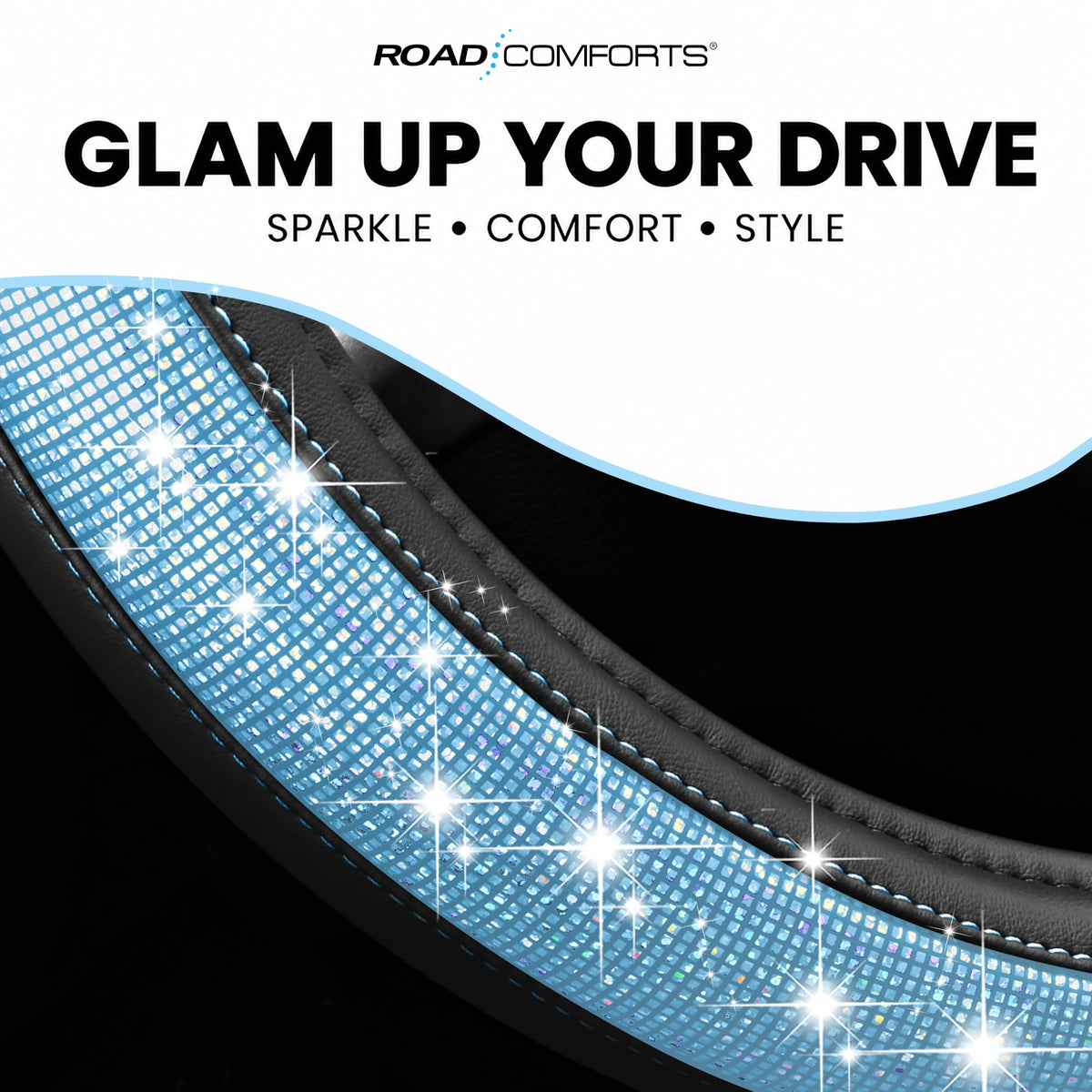 Road Comforts installed on steering wheel showing snug secure fit