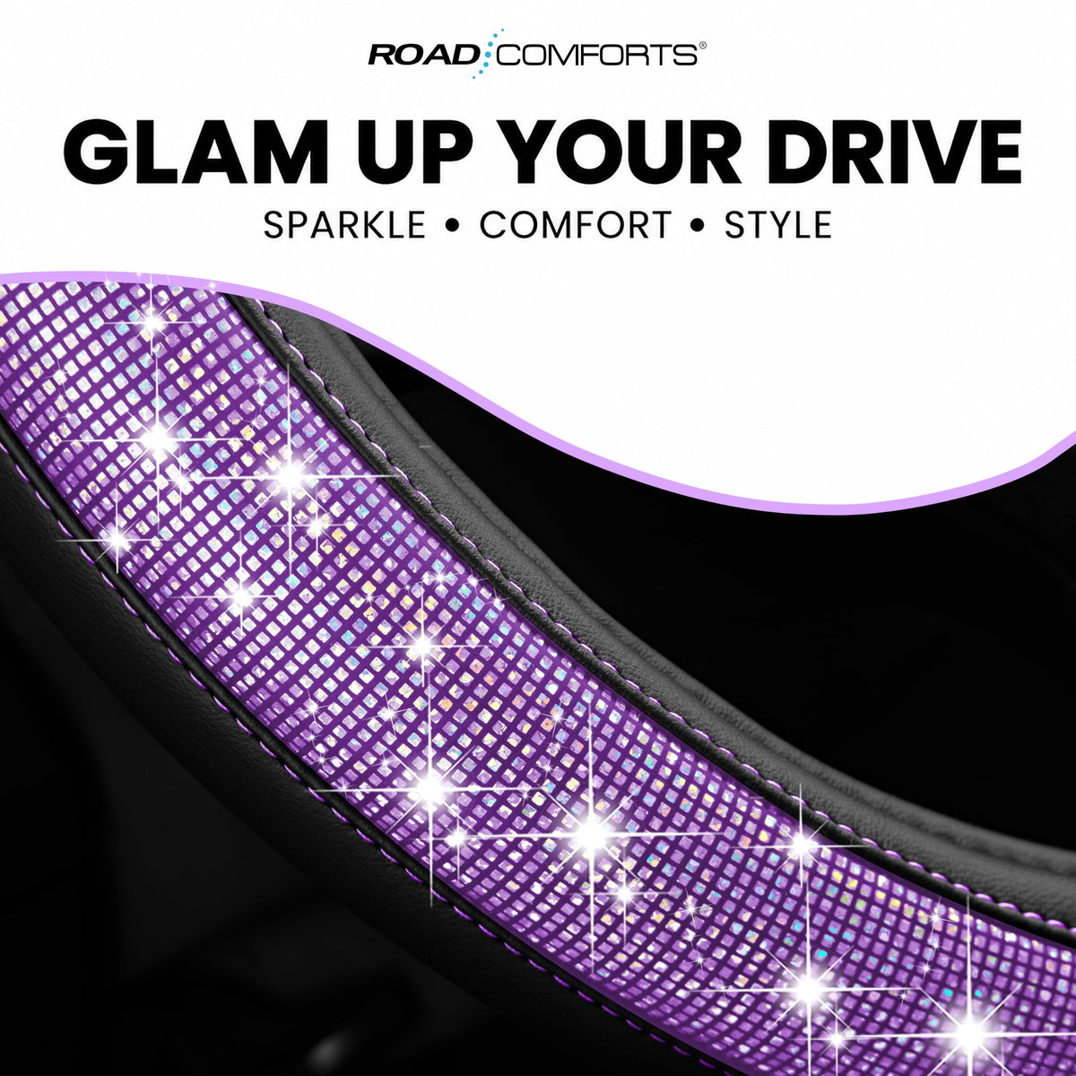 Road Comforts cover installed on steering wheel showing snug, non-shifting fit