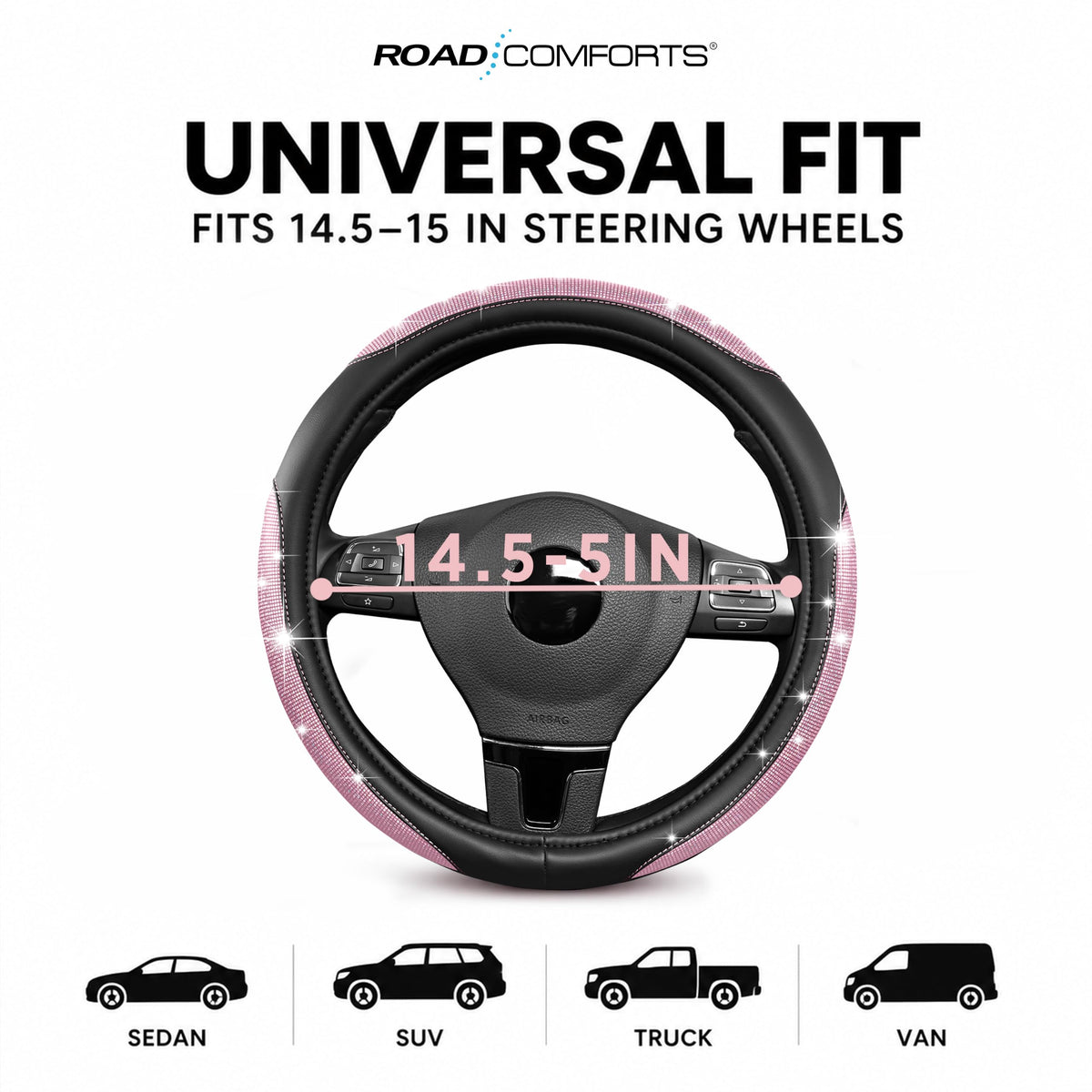 Road Comforts in a car interior lifestyle scene, adds stylish sparkle and protection