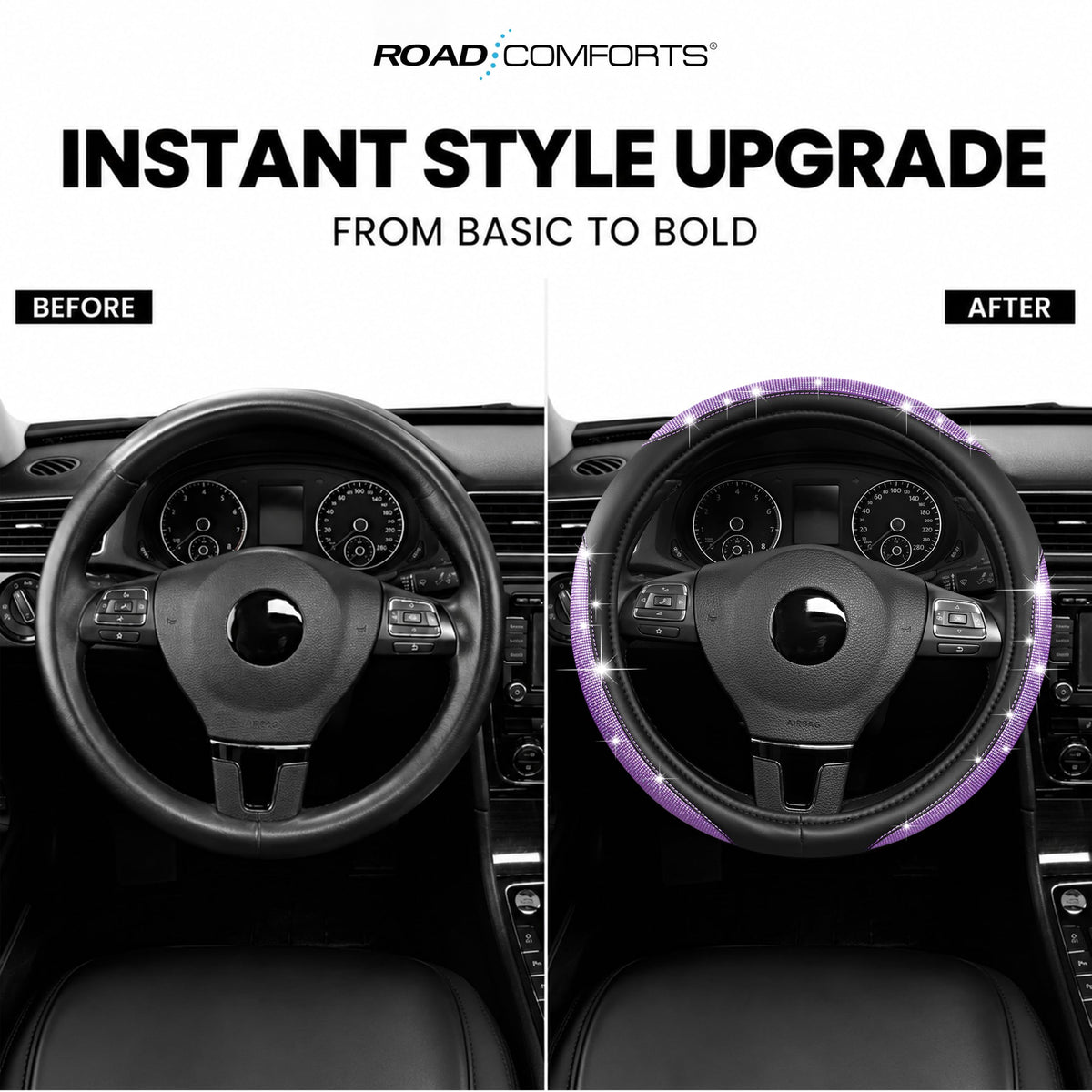 Road Comforts lifestyle image on dashboard showing upgraded interior aesthetics