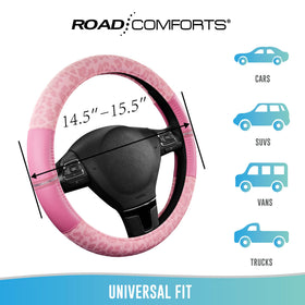 Road Comforts size comparison showing 14.5–15 inch fit for most wheels
