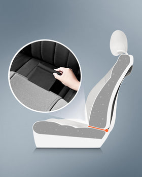Road Comforts size scale comparing cover on seat shows fit for most vehicles