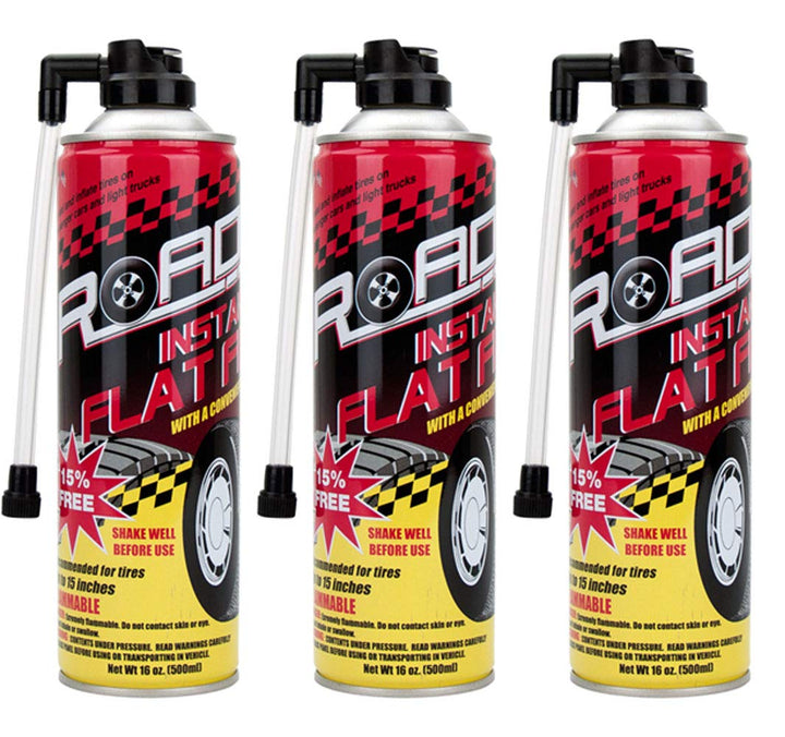 Road front packaging showing label and 16oz can for fast emergency repairs