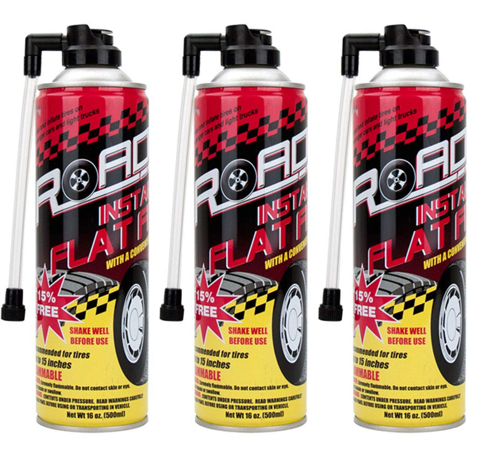 Road front packaging showing label and 16oz can for fast emergency repairs