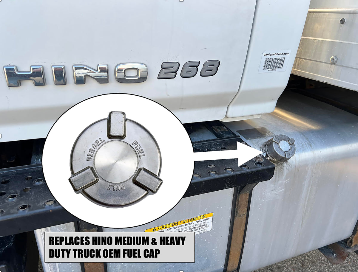 ROAD SUPERIOR TRUCK PARTS installed on Hino filler neck showing proper seating and fit