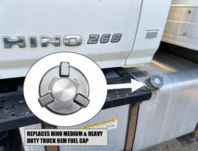 ROAD SUPERIOR TRUCK PARTS installed on Hino filler neck showing proper seating and fit