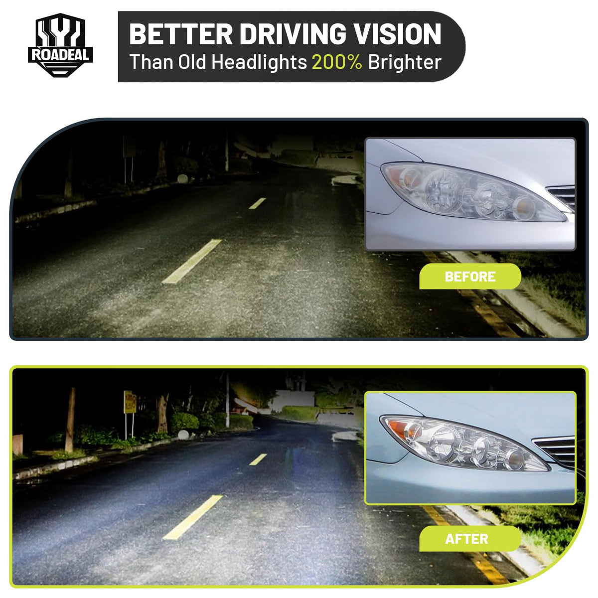 ROADEAL included HB3 and HB4 bulbs displayed for easy replacement convenience