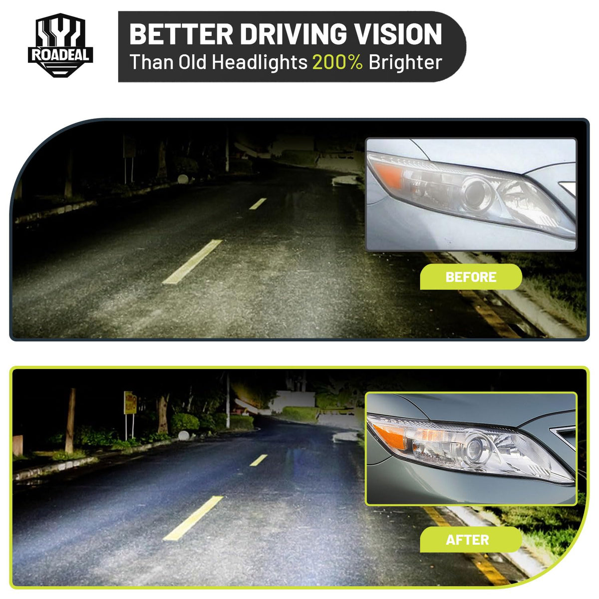 ROADEAL wiring and included H11 HB3 bulbs for quick installation