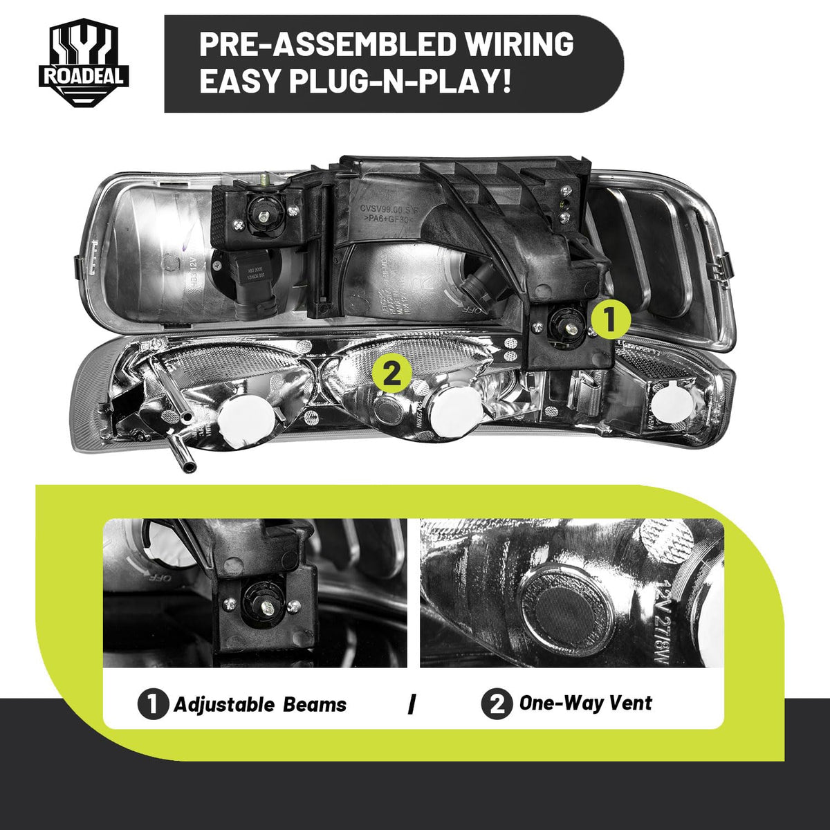 ROADEAL reflector detail highlighting heat resistance and brighter beam