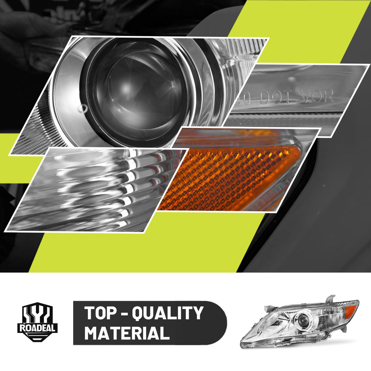 ROADEAL headlight beside ruler showing correct size and mounting alignment