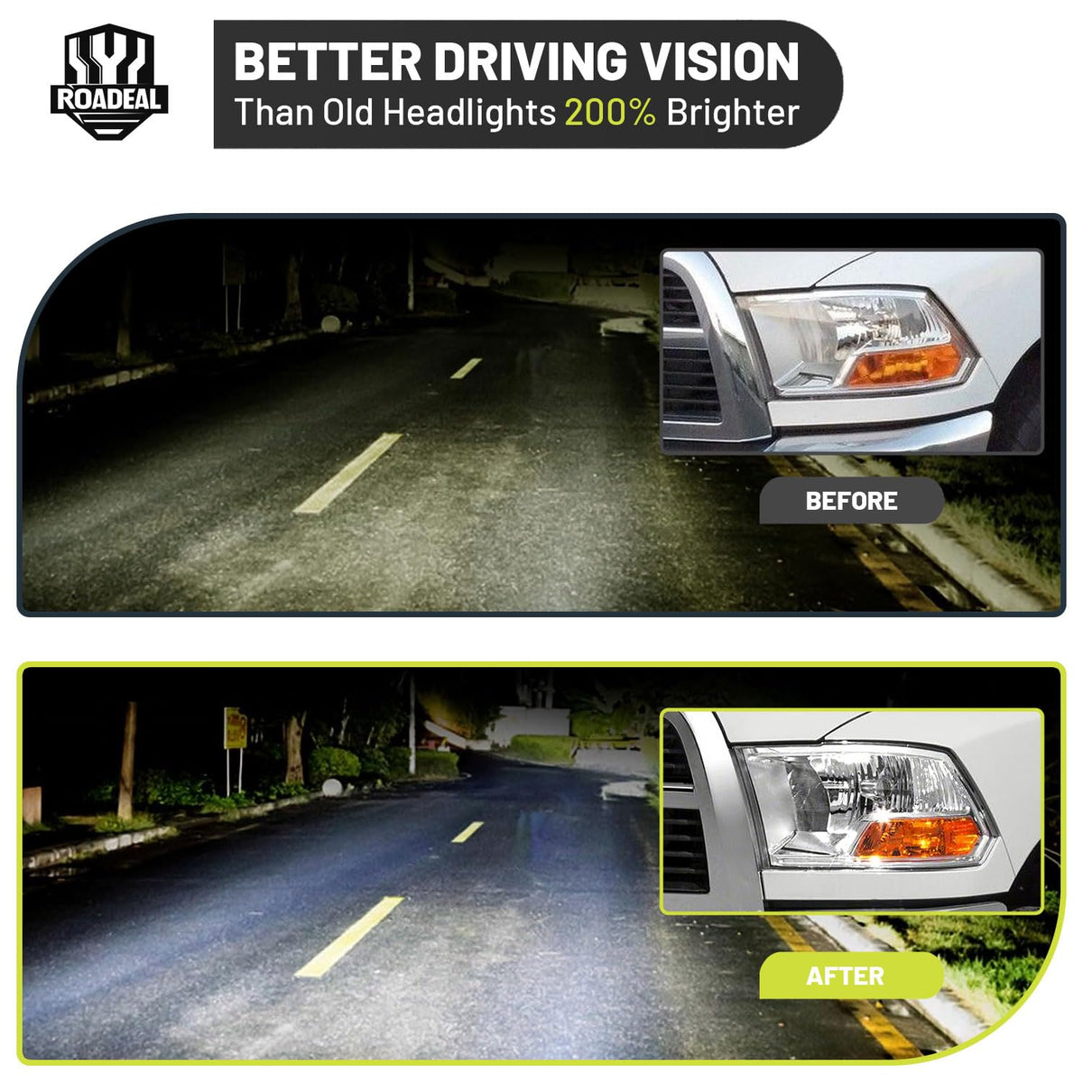 ROADEAL headlight beside tools showing plug-and-play swap convenience