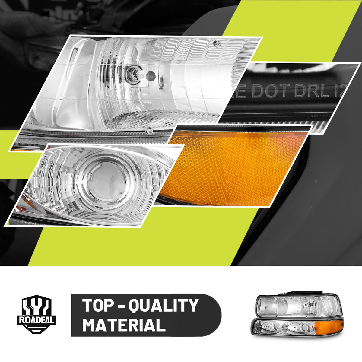 ROADEAL headlight beside ruler showing accurate OEM-sized fitment