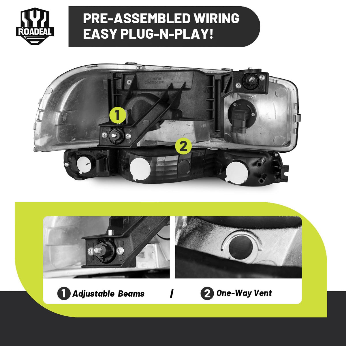 ROADEAL installed on GMC Sierra demonstrating direct-fit upgrade and brighter beams