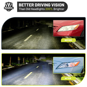 ROADEAL passenger side at night showing brighter beam pattern on road