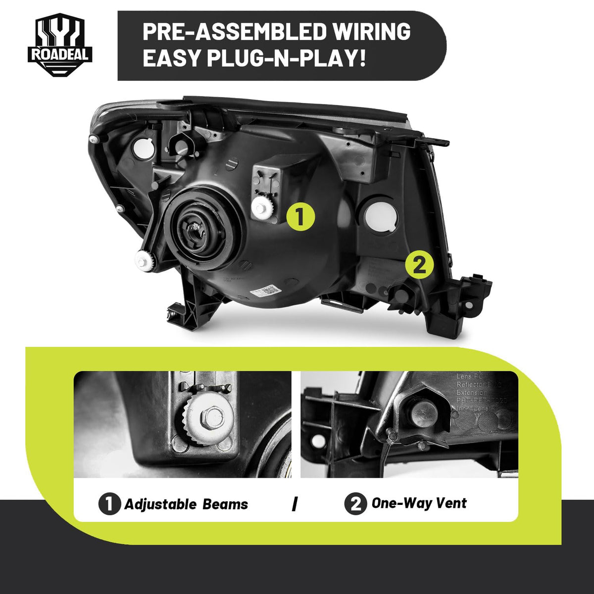 ROADEAL headlight installed on Toyota Tacoma demonstrating direct plug-and-play advantage