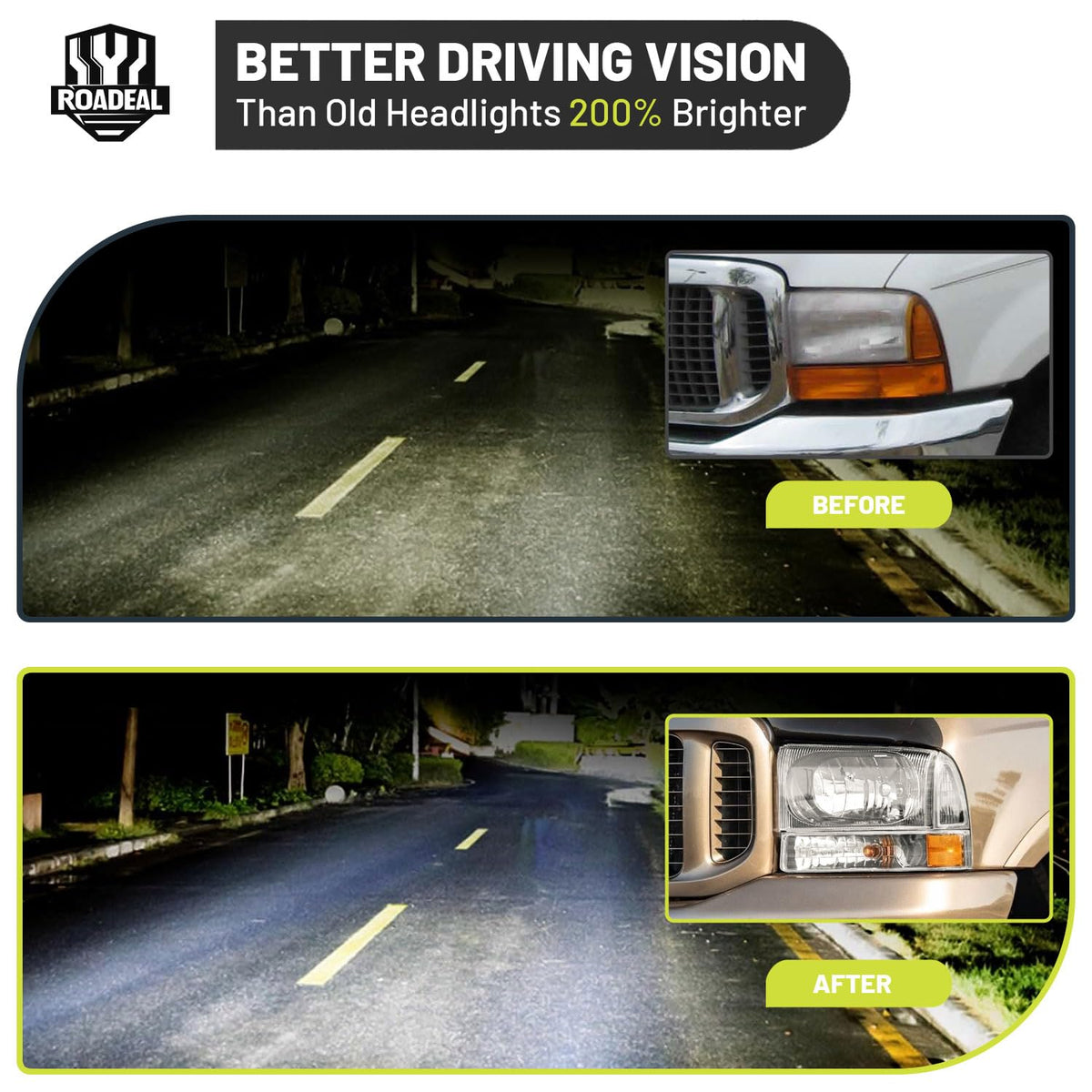 ROADEAL headlight beside ruler showing size for accurate fit verification