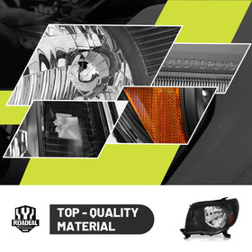 ROADEAL headlight next to ruler showing size and mounting point accuracy benefit
