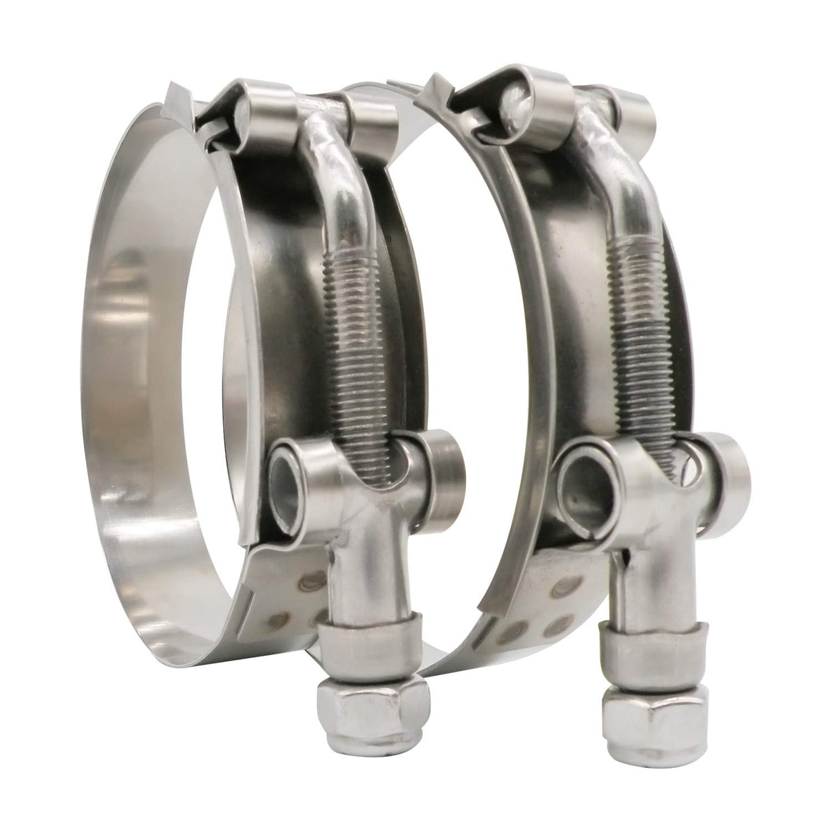 ROADFORMER front view of two T-bolt clamps showing packaging and fit