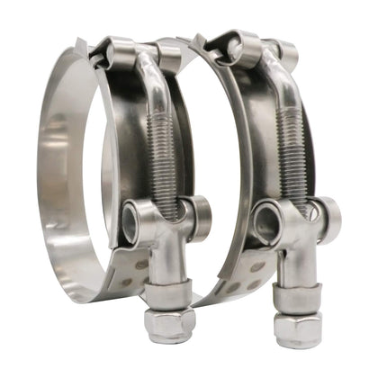 ROADFORMER front view of two T-bolt clamps showing packaging and fit