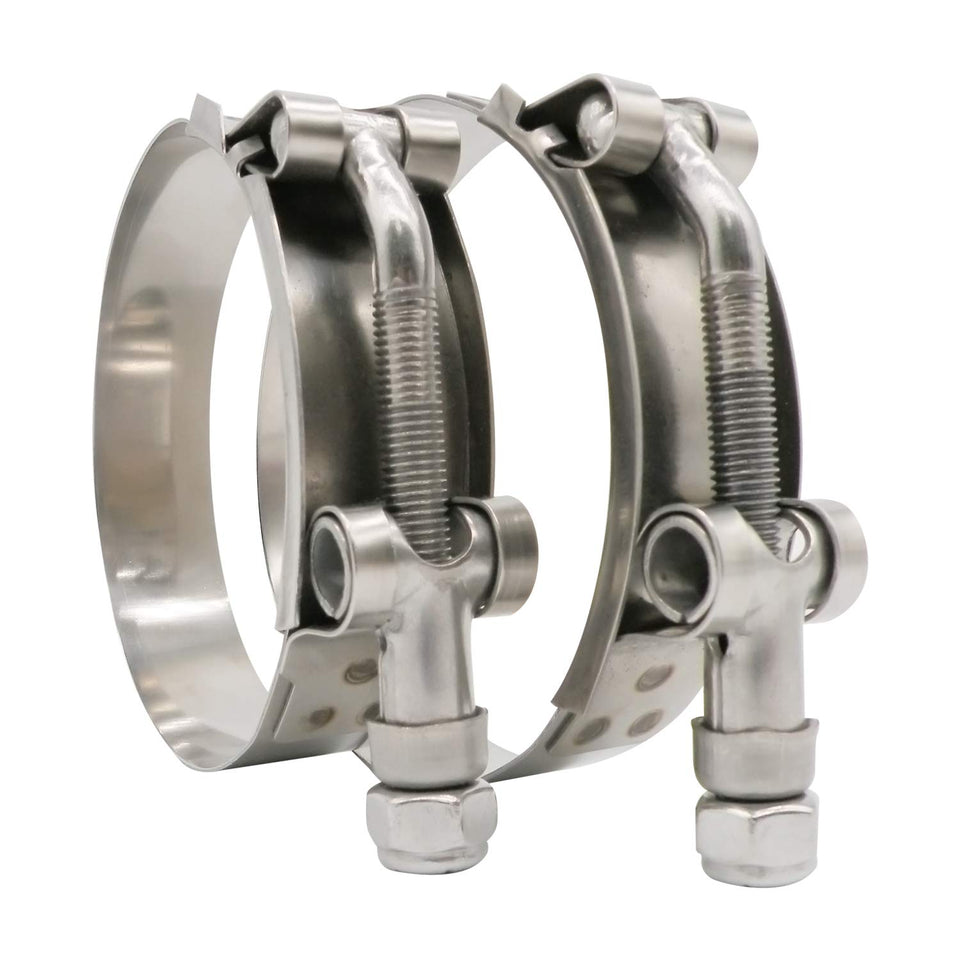 ROADFORMER front view of two T-bolt clamps showing packaging and fit