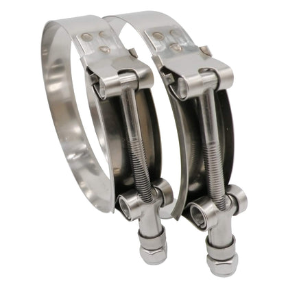 ROADFORMER front view of 4-inch T-bolt clamp package showing two clamps and details