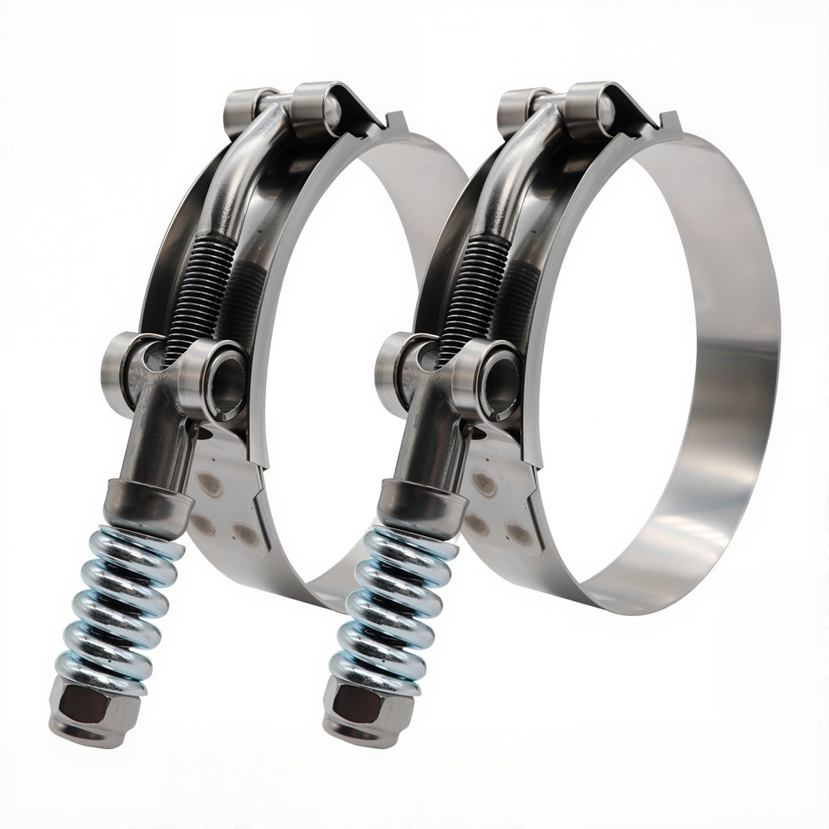 ROADFORMER front view of two 3 inch T-bolt clamps showing durable construction and fit