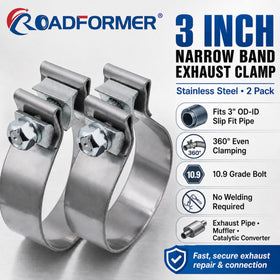 ROADFORMER clamp installed on exhaust pipe demonstrating secure seal