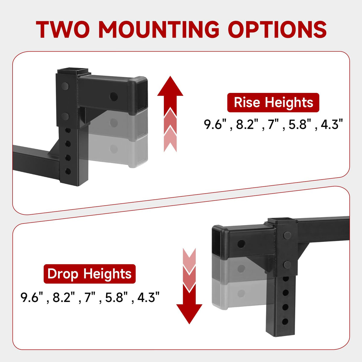 ROADGIVE hole-detail image showing adjustment positions and simple pin system benefit