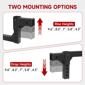 ROADGIVE hole-detail image showing adjustment positions and simple pin system benefit