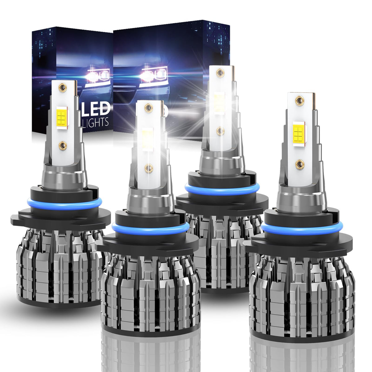 ROADLIT front packaging showing 4‑pack bulbs and model fitment, clear benefits for replacement