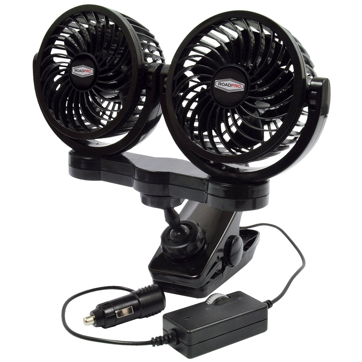 RoadPro front view showing dual fans and compact housing for focused airflow