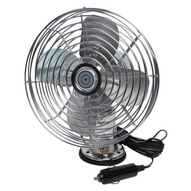 RoadPro RP-1179 front view showing chrome metal fan and grille for durable airflow