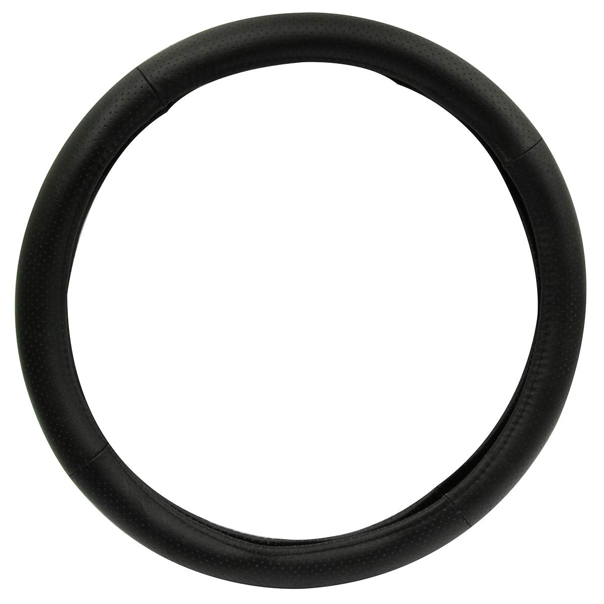 RoadPro steering wheel cover front view showing sleek black leather and grip benefit