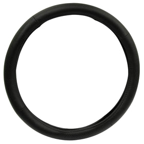 RoadPro steering wheel cover front view showing sleek black leather and grip benefit