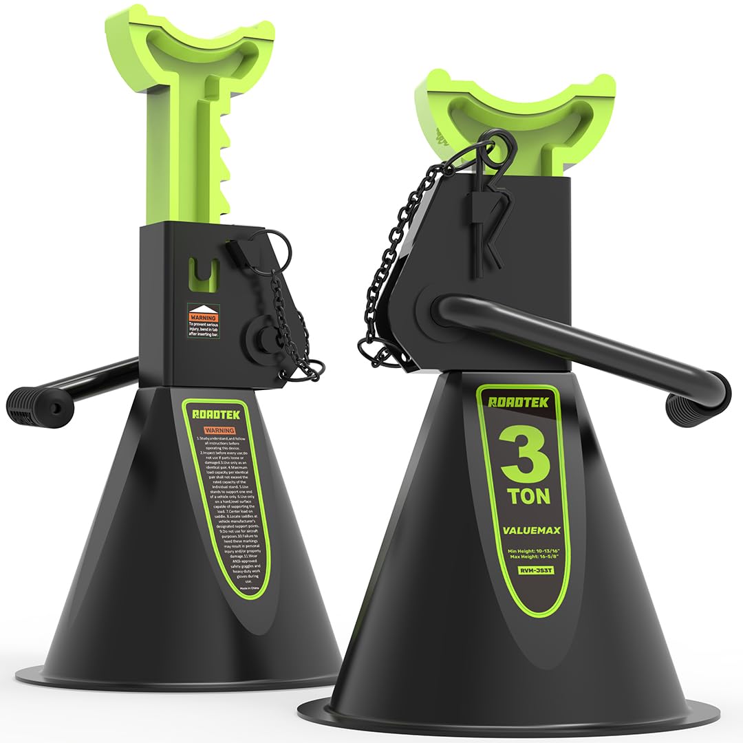 ROADTEK front view of jack stands showing sturdy pair and durable finish
