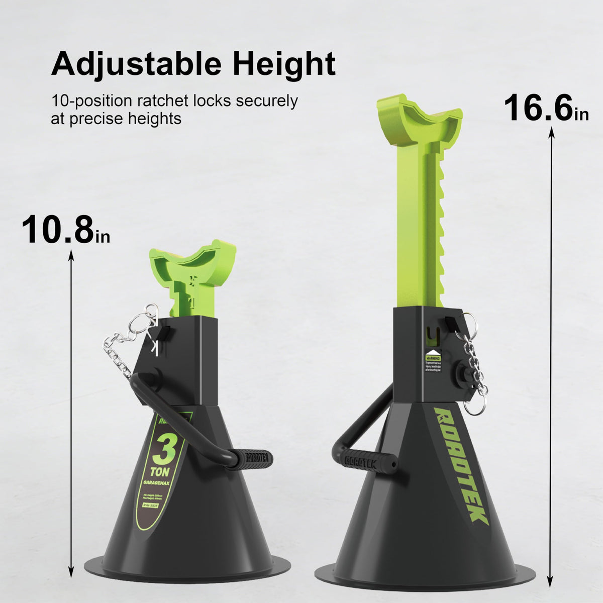 ROADTEK ratchet bar showing adjustable positions for precise height control