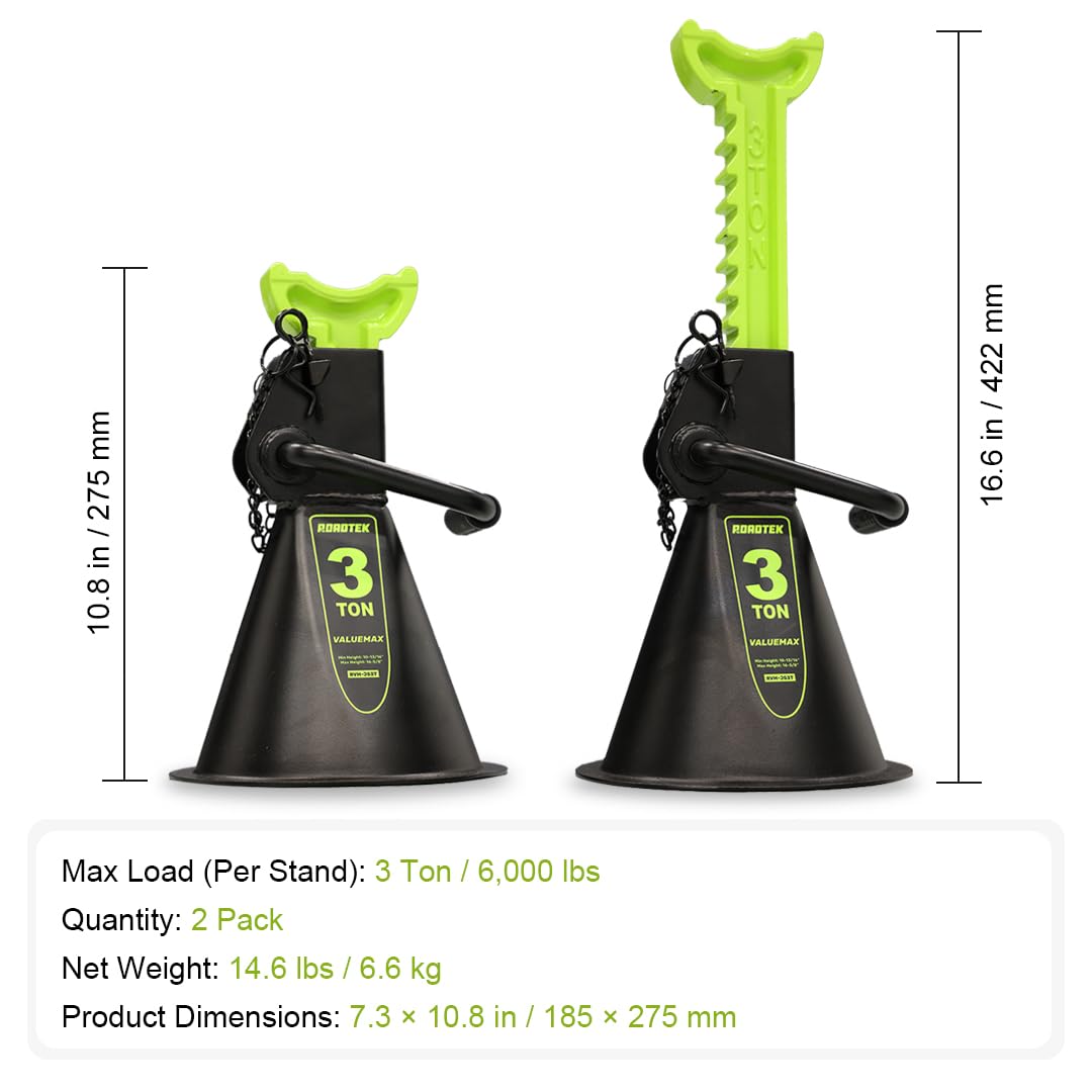 ROADTEK jack stand next to ruler showing scale and size clarity