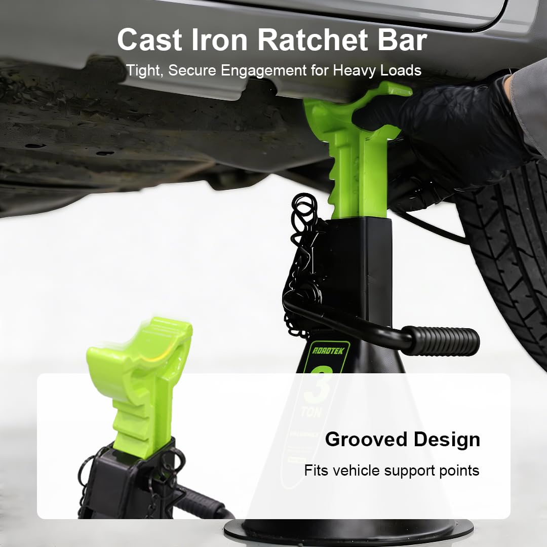 ROADTEK jack stand holding an SUV demonstrating heavy-duty capacity