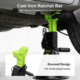 ROADTEK jack stand holding an SUV demonstrating heavy-duty capacity