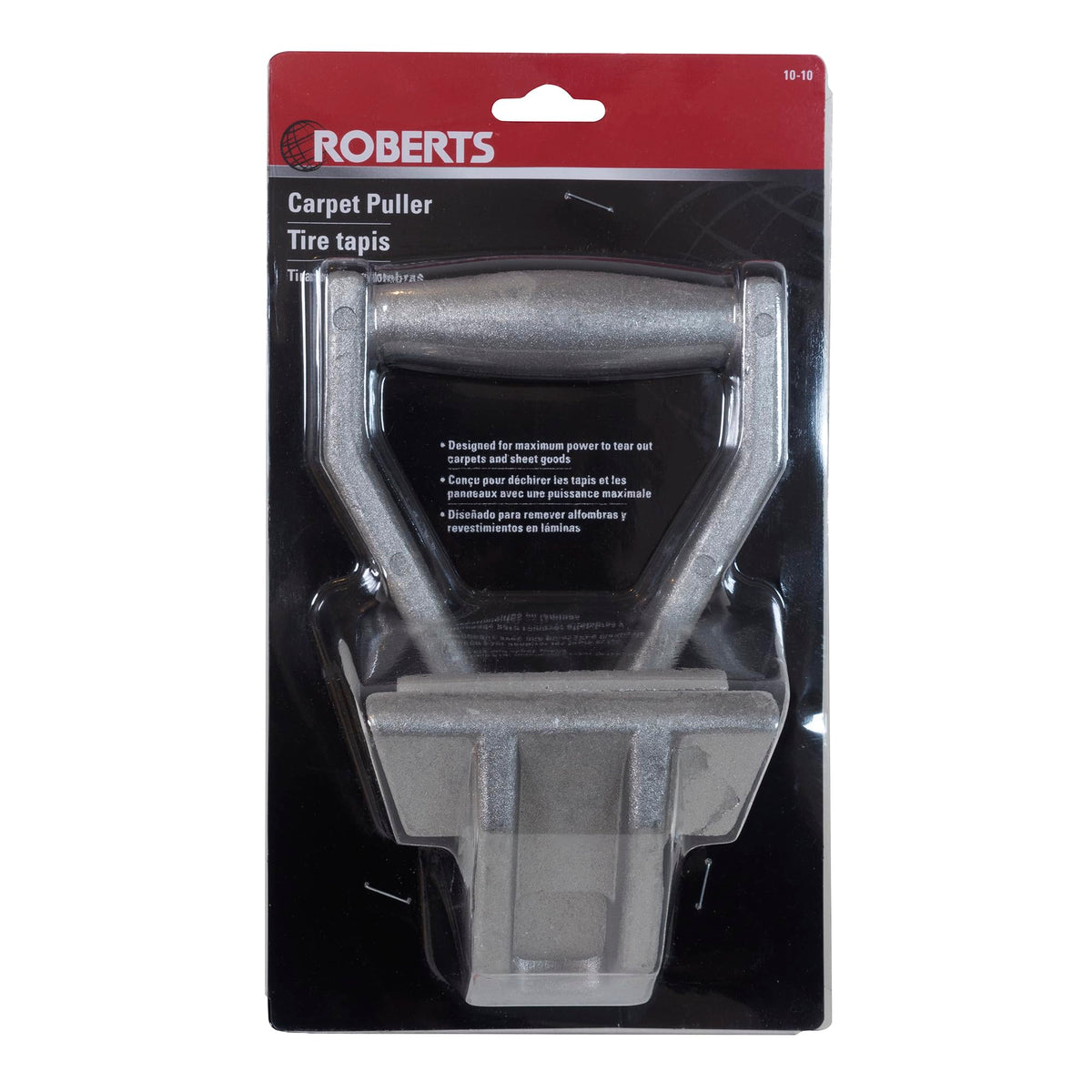 ROBERTS carpet puller next to hand showing scale and comfortable leverage