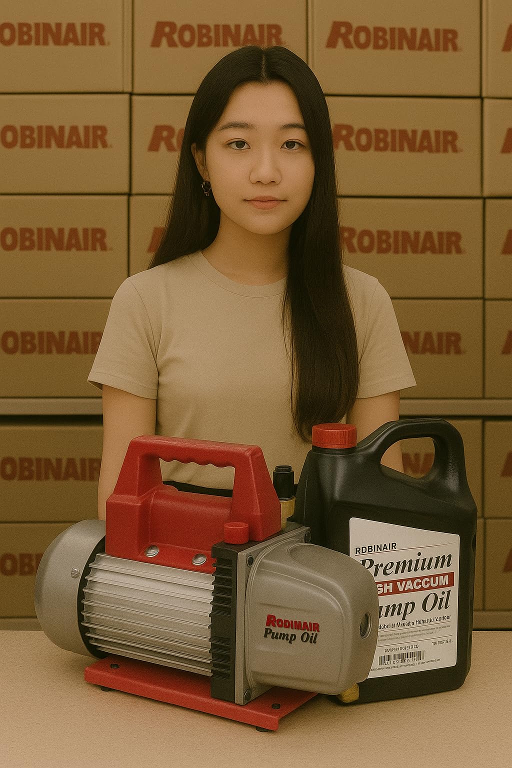 Robinair gallon bottle next to ruler for scale showing accurate size for shop stocking