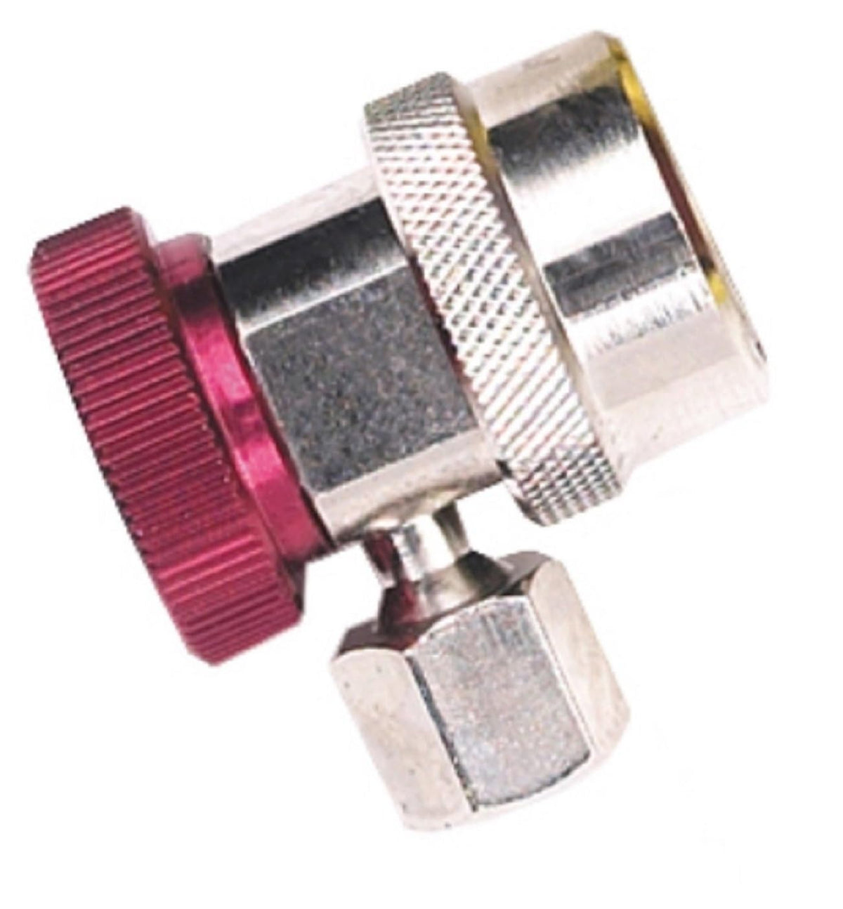 OTC Robinair 18191A front view showing chrome-plated connector and red actuator, ensuring quick secure attachments