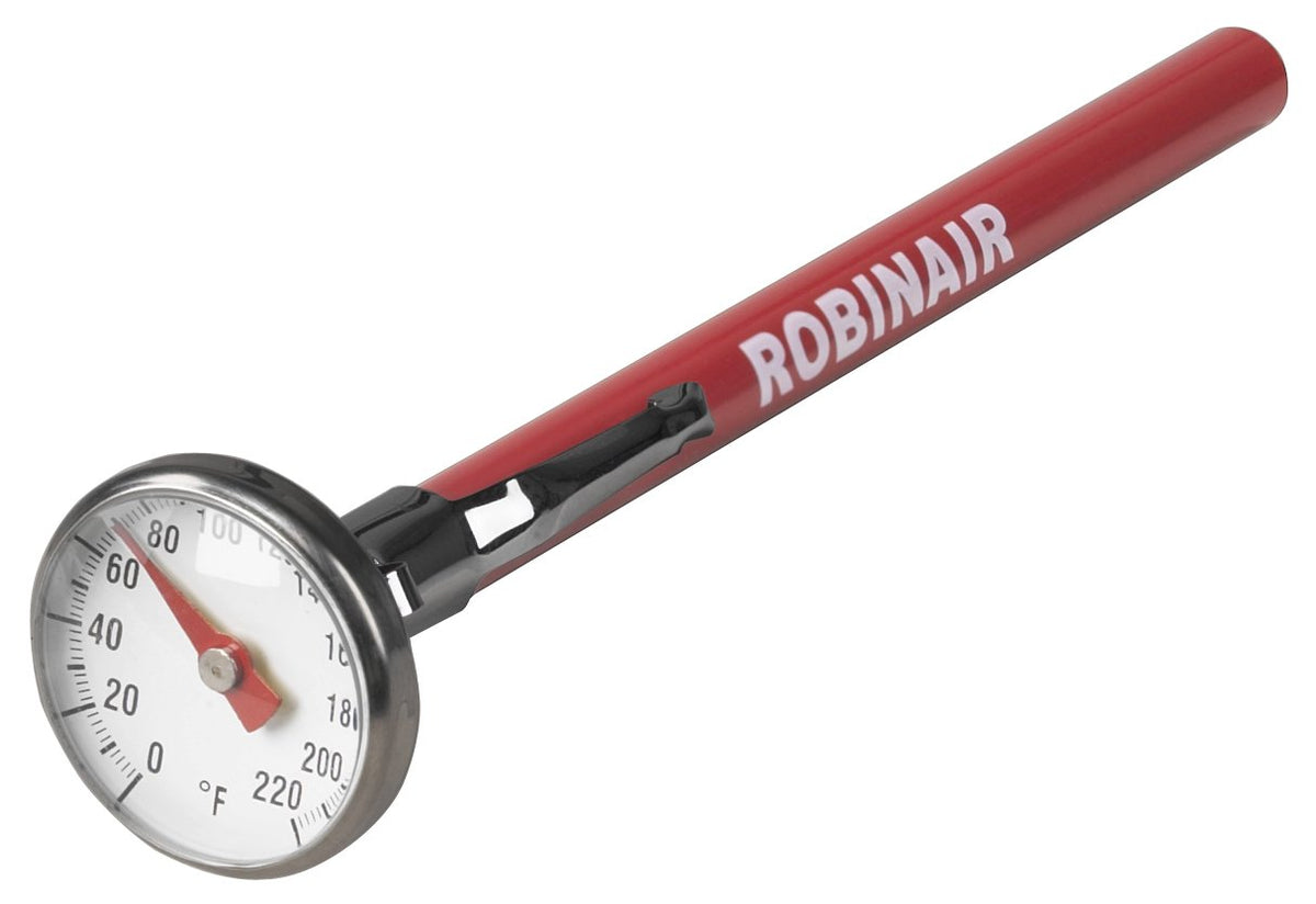 Robinair dial thermometer front view with clear 1-inch face for fast readings