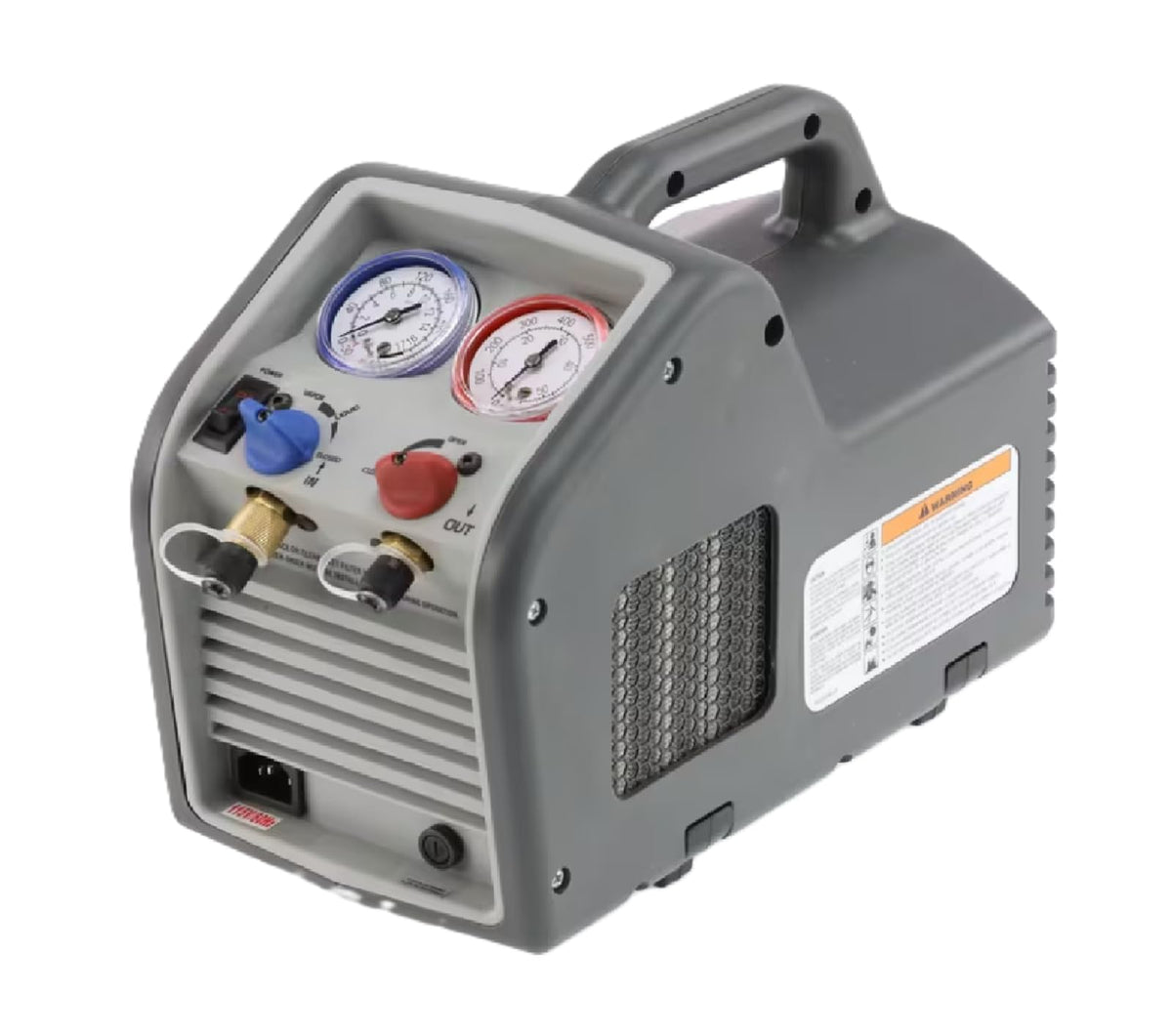 Robinair RG3 control panel close-up with gauges and valves for quick monitoring