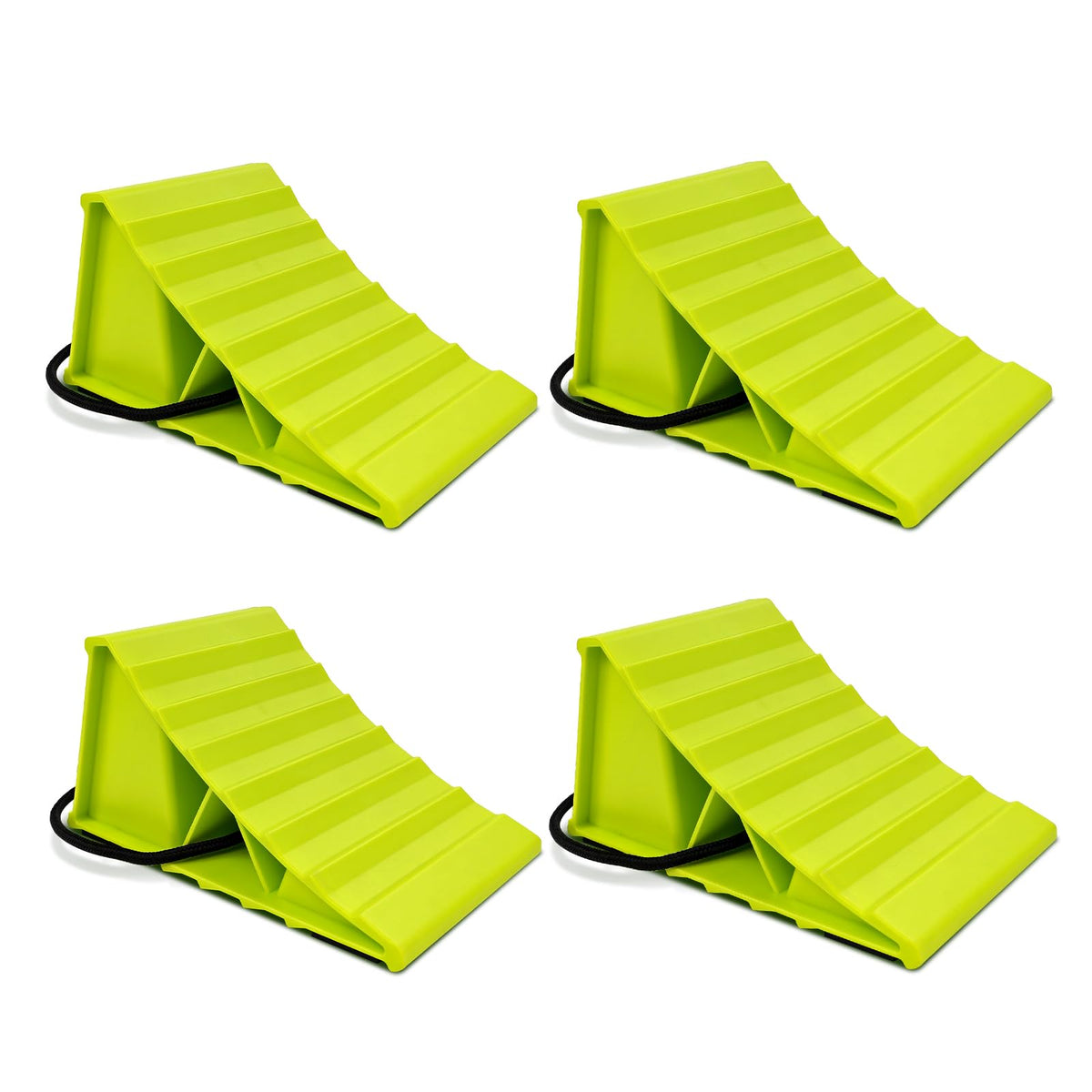 ROBLOCK bright green chocks visible at dusk for easier location and safer use