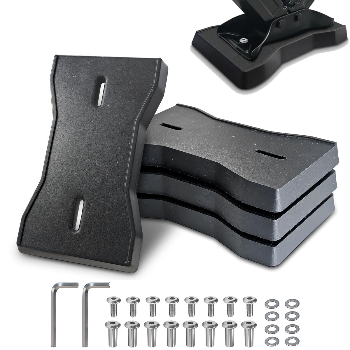 ROBLOK front view of 4-pack jack pads showing durable rubber and benefits