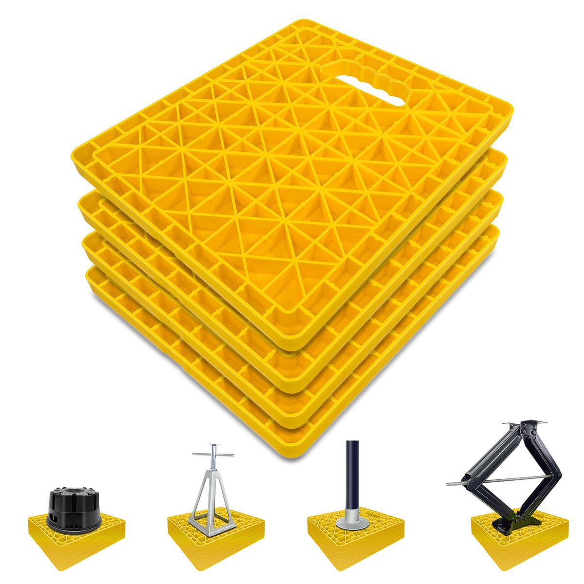 ROBLOK four-pack front view showing bright yellow pads and broad support