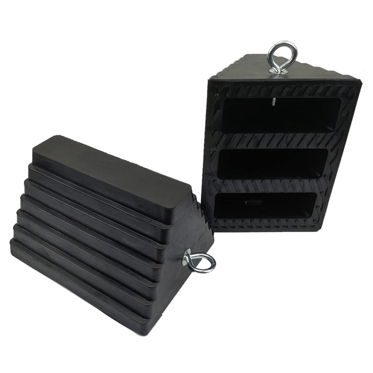 ROBLOCK front view of two chocks showing shape and visibility benefit