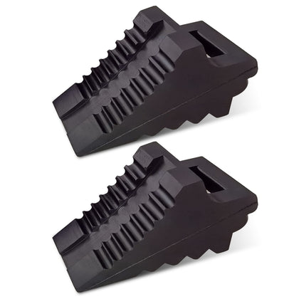 ROBLOCK front view of chock showing wedge shape and compact size for secure parking